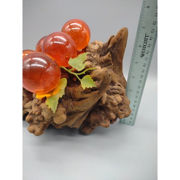 Vintage 11" Long MCM Large Orange Lucite Grape Cluster Burlwood Mid Century Mod - Picture 12 of 17
